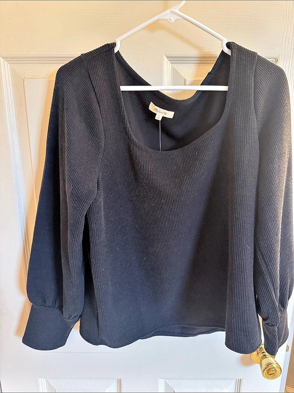 Madewell Ottoman Rib Square-Neck Top Black size XL